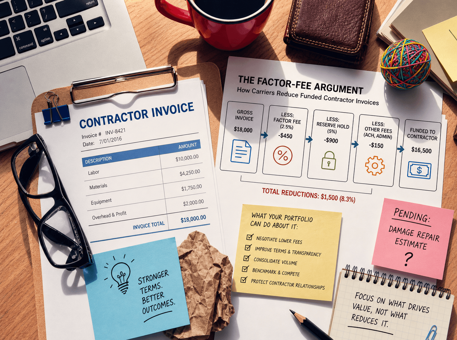 The factor-fee argument: how carriers reduce funded contractor invoices (and what your portfolio can do about it)
